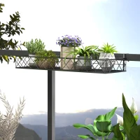 Outsunny 32'' x 12'' Hanging Flower Pot Stand Rack with Hooks, Metal Plant Pot Holder, Railing Shelf, Windows Decorate for Outdoor Garden Balcony Fence Patio(m-7)