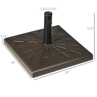 Outsunny 42lbs Resin Patio Umbrella Base, 20" Square Outdoor Umbrella Stand Holder for Parasol Poles 1.26", 1.5", and 1.9" Dia, Brown(m-3)