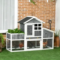 PawHut 63" Wooden Chicken Coop with Garden Bed, Small Outdoor Hen House with Nesting Box Removable Tray, Ramps Run, for Garden Backyard, Storm Gray(m-2)