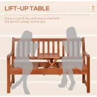 Outsunny Wooden Garden Bench with Pullout Middle Table, Outdoor Loveseat, Patio Bench for Lawn, Yard, Deck and Backyard, Dark Coffee(m-4)