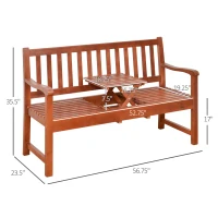 Outsunny Wooden Garden Bench with Pullout Middle Table, Outdoor Loveseat, Patio Bench for Lawn, Yard, Deck and Backyard, Dark Coffee(m-3)
