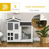 PawHut 43" Indoor Rabbit Hutch with an Extra Hideout, 2-Story Bunny Rabbit Cage Playpen Cottage with Space-Saving Design, Bunny Hutch with Removable Tray, Gray(m-8)