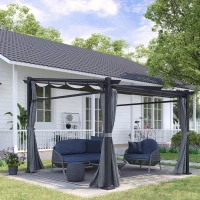 Outsunny Metal Pergola with Sliding Roof Canopy, Retractable Pergola Canopy, 10' x 10', Dark Grey(m-1)