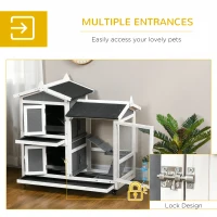 PawHut 43" Indoor Rabbit Hutch with an Extra Hideout, 2-Story Bunny Rabbit Cage Playpen Cottage with Space-Saving Design, Bunny Hutch with Removable Tray, Gray(m-5)