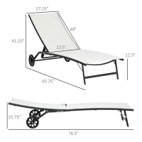 Outsunny Chaise Lounge Outdoor, 2 Piece Lounge Chair with Wheels, Tanning Chair with 5 Adjustable Positions for Patio, Beach, Yard, Pool, Cream White(m-3)