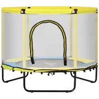 Qaba Φ55" Kids Trampoline with Enclosure Net, Steel Frame, Indoor Bouncer, Rebounder with Padded Pipes, Age 1 to 6 Years Old, White Net(m-2)
