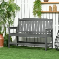 Outsunny Outdoor Bench, 2-Person Park Style Garden Bench with All-Weather HDPE, 704 lbs. Weight Capacity Porch Bench with Slatted Back & Armrests, Dark Gray(m-2)