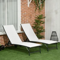 Outsunny Chaise Lounge Outdoor, 2 Piece Lounge Chair with Wheels, Tanning Chair with 5 Adjustable Positions for Patio, Beach, Yard, Pool, Cream White(m-2)