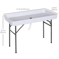 Outsunny 4ft Folding Picnic Table, Fish Fillet Cleaning Table, Camping Party Desk with Sink, White(m-3)