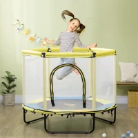 Qaba Φ55" Kids Trampoline with Enclosure Net, Steel Frame, Indoor Bouncer, Rebounder with Padded Pipes, Age 1 to 6 Years Old, White Net(m-1)