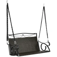 Outsunny PE Wicker Porch Swing, 2-Seater Hanging Swing Bench with Chains, 528 LBS Weight Capacity, Flourishes, Brown(m-1)