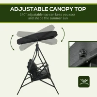 Outsunny 3-Seat Patio Swing Chair, Porch Swing Glider with Cushion, 3 Throw Pillows & Adjustable Canopy for Porch, Garden, Poolside, Backyard, Black(m-5)