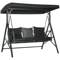 Outsunny 3-Seat Patio Swing Chair, Porch Swing Glider with Cushion, 3 Throw Pillows & Adjustable Canopy, Black