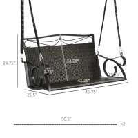 Outsunny PE Wicker Porch Swing, 2-Seater Hanging Swing Bench with Chains, 528 LBS Weight Capacity, Flourishes, Brown(m-3)
