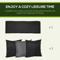 Outsunny 3-Seat Patio Swing Chair, Porch Swing Glider with Cushion, 3 Throw Pillows & Adjustable Canopy for Porch, Garden, Poolside, Backyard, Black(m-6)