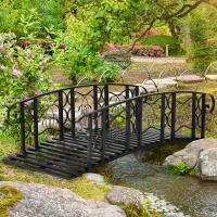 Outsunny 6' Metal Arch Backyard Garden Bridge with 660 lbs. Weight Capacity, Safety Siderails, Vine Motifs, Easy Assembly for Backyard Creek, Stream, Pond, Black(m-2)