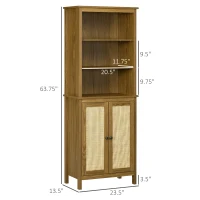 HOMCOM Rustic Bookshelf with Cabinet & Rattan, Tall Bookshelf Library, Wooden Bookcase with Doors and Shelves, Study Living Room Home Office, Walnut(m-3)