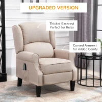 HOMCOM Wingback Vibrating Massage Chair, Accent Sofa Vintage Upholstered Massage Recliner Chair Push-back with Remote Controller, Beige(m-4)