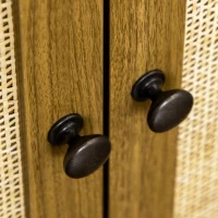 HOMCOM Rustic Bookshelf with Cabinet & Rattan, Tall Bookshelf Library, Wooden Bookcase with Doors and Shelves, Study Living Room Home Office, Walnut(m-9)