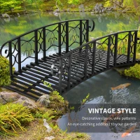 Outsunny 6' Metal Arch Backyard Garden Bridge with 660 lbs. Weight Capacity, Safety Siderails, Vine Motifs, Easy Assembly for Backyard Creek, Stream, Pond, Black(m-6)