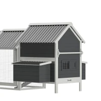 PawHut 162" Large Chicken Coop Wooden for 6-8 Chickens with Handles, Outdoor Chicken Cage Hen House with 2 Nesting Boxes, Water-resistant Roof, Removable Tray, Ramp, Storm Gray(m-9)