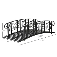 Outsunny 6' Metal Arch Backyard Garden Bridge with 660 lbs. Weight Capacity, Safety Siderails, Vine Motifs, Easy Assembly for Backyard Creek, Stream, Pond, Black(m-3)