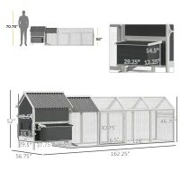 PawHut 162" Large Chicken Coop Wooden for 6-8 Chickens with Handles, Outdoor Chicken Cage Hen House with 2 Nesting Boxes, Water-resistant Roof, Removable Tray, Ramp, Storm Gray(m-3)