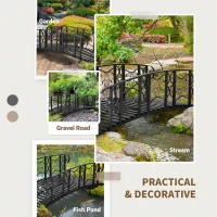 Outsunny 6' Metal Arch Backyard Garden Bridge with 660 lbs. Weight Capacity, Safety Siderails, Vine Motifs, Easy Assembly for Backyard Creek, Stream, Pond, Black(m-7)