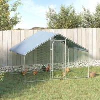 PawHut 9.8' x 6.6' Metal Chicken Coop, Galvanized Walk-in Hen House, Poultry Cage with 1.25" Tube, Waterproof UV-Protection Cover for Rabbits, Ducks(m-1)