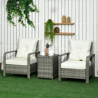 Outsunny 3 Pieces Wicker Patio Furniture Set, Rattan Bistro Set with Storage Coffee Table and Thickened Cushions, Outdoor Conversation Set for Garden, Porch, Balcony, Beige(m-10)