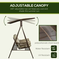 Outsunny 3-Seat Patio Swing Chair, Outdoor Canopy Swing Glider with Cushion, Pillows and Adjustable Polycarbonate Canopy for Porch, Garden, Poolside, Backyard, Khaki(m-5)
