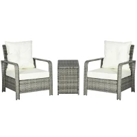 Outsunny 3 Pieces Wicker Patio Furniture Set, Rattan Bistro Set with Storage Coffee Table and Thickened Cushions, Outdoor Conversation Set for Garden, Porch, Balcony, Beige(m-2)