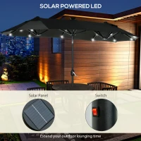 Outsunny 10ft Double-sided Patio Umbrella with Solar Lights and Sandbag Base, Outdoor Umbrella with Push Button Tilt, Crank, Air Vents for Garden, Backyard, Deck, Pool, Market, Gray(m-4)