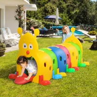 Qaba Kids Caterpillar Tunnel, 6-Section Climb & Crawl Play Equipment, Ideal for Toddlers 3-6, Daycare, Preschool, Playground Use, Multicolor(m-1)