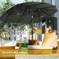 Outsunny 10ft Double-sided Patio Umbrella with Solar Lights and Sandbag Base, Outdoor Umbrella with Push Button Tilt, Crank, Air Vents for Garden, Backyard, Deck, Pool, Market, Gray(m-5)