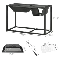 Outsunny 4-in-1 Fire Pit, BBQ Grill, Ice Bucket Cooler, Garden Table, with Cooking Grate, Log Grate & Waterproof Cover, Galvanized Steel Wood-Burning Fireplace with Spark Screen & Poker(m-3)