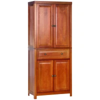 HOMCOM 72" Wood Kitchen Pantry Cabinet, Storage Organizer with Drawer and 2 Adjustable Shelves, Soft Close, Mahogany(m-1)