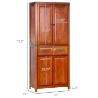 HOMCOM 72" Wood Kitchen Pantry Cabinet, Storage Organizer with Drawer and 2 Adjustable Shelves, Soft Close, Mahogany(m-3)