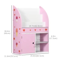 Qaba Toy Storage Organizer, Kids Bookshelf, Freestanding Children Bookcase with Colorful Patterns for Toys, Books, Pink(m-3)