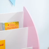 Qaba Toy Storage Organizer, Kids Bookshelf, Freestanding Children Bookcase with Colorful Patterns for Toys, Books, Pink(m-8)