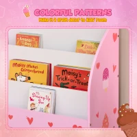 Qaba Toy Storage Organizer, Kids Bookshelf, Freestanding Children Bookcase with Colorful Patterns for Toys, Books, Pink(m-5)