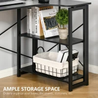 HOMCOM L-Shaped Desk, Folding Computer Corner Desk, Study Table with 2 Shelves, Home Office Workstation  with 2 Shelves, Black(m-6)