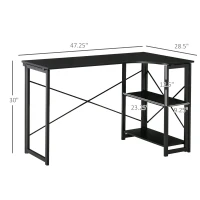 HOMCOM L-Shaped Desk, Folding Computer Corner Desk, Study Table with 2 Shelves, Home Office Workstation  with 2 Shelves, Black(m-3)