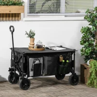 Outsunny Folding Garden Wagon, Collapsible Wagon, Cart with Wheels, Steel Frame and Oxford Fabric, Black(m-1)