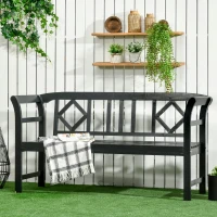 Outsunny Wooden Patio Bench, Outdoor Garden Bench with Backrest and Armrests, 3 Person Porch Bench with Rustic Country Diamond Pattern, Black(m-2)