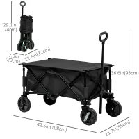 Outsunny Folding Garden Wagon, Collapsible Wagon, Cart with Wheels, Steel Frame and Oxford Fabric, Black(m-3)