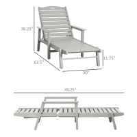 Outsunny Outdoor Chaise Lounge Chair, Heavy-Duty Plastic HDPE Pool Furniture with 5 Positions Reclining Backrest & Aluminum Frame for Beach, Tanning, Poolside, Patio, Light Gray(m-3)