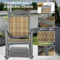 Outsunny Outdoor Rocking Chair, Traditional Wicker Porch Rocker w/ Soft Padded Seat, Breathable Backrest, Fade-Resistant Waterproof HDPE Frame with PE Rattan for Indoor & Outdoor, Dark Gray(m-6)