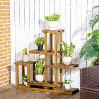 Outsunny Wood Plant Stand 6 Tier Plant Shelf Rack Multiple Flower Pot Holder for Living Room, Patio Corner, Balcony, Indoor Outdoor Use(m-1)