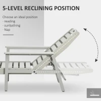 Outsunny Outdoor Chaise Lounge Chair, Heavy-Duty Plastic HDPE Pool Furniture with 5 Positions Reclining Backrest & Aluminum Frame for Beach, Tanning, Poolside, Patio, Light Gray(m-5)